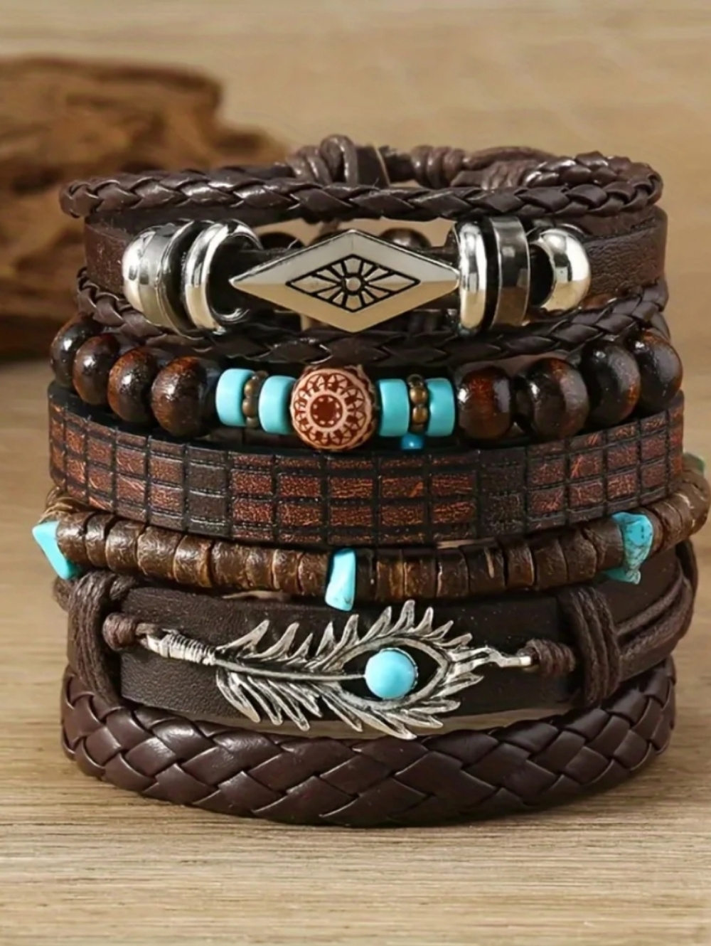Brown Retro Bracelets Turquoise Brown Western Style Women Teen Silvery Jewely - Picture 3 of 7